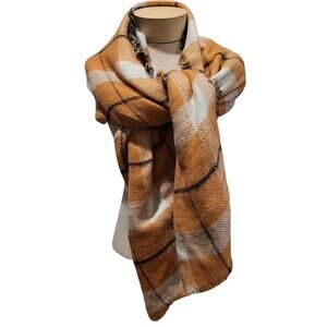 Womens Reversible Plaid Leaf Print Fringe Blanket Scarf 28 X 80 inches